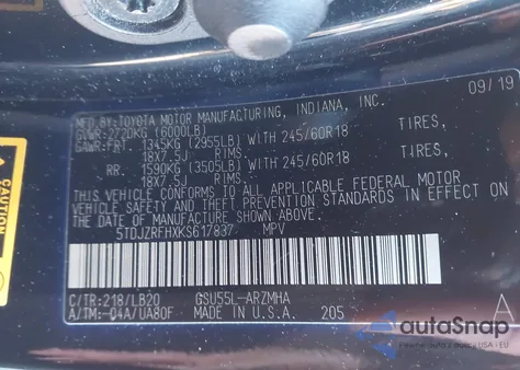 2019 Toyota Highlander Xle из США, поврежденный, VIN 5TDJZRFHXKS617837